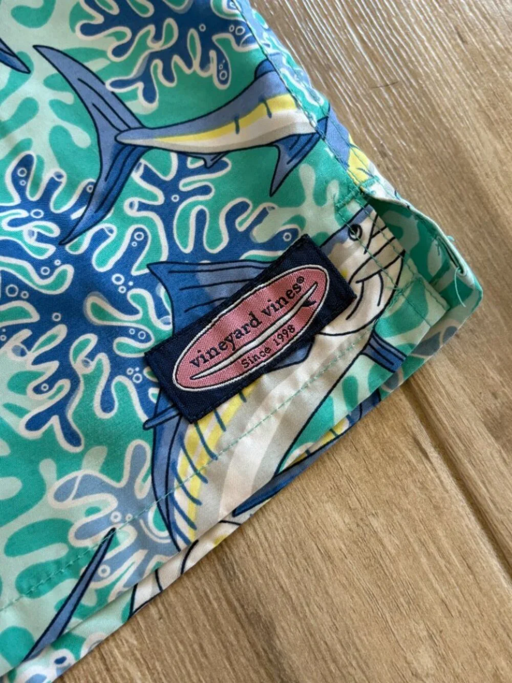 Vineyard Vines Chappy Printed Swim Trunks Men's XL Blue Marlin Beach Summer Fish